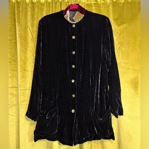 Vintage 90s Hanna Hartnell Black Burgundy Green Velvet Military Jacket Small